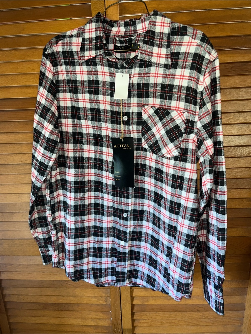 Ativa Men's Black, White & Red Plaid Button-Down Shirt NWT Size Small